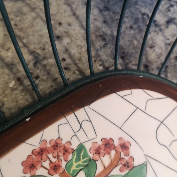 3 for$15 Green Oval 13"Metal Basket With Hand Painted Ceramic Tile Featuring - Picture 7 of 9